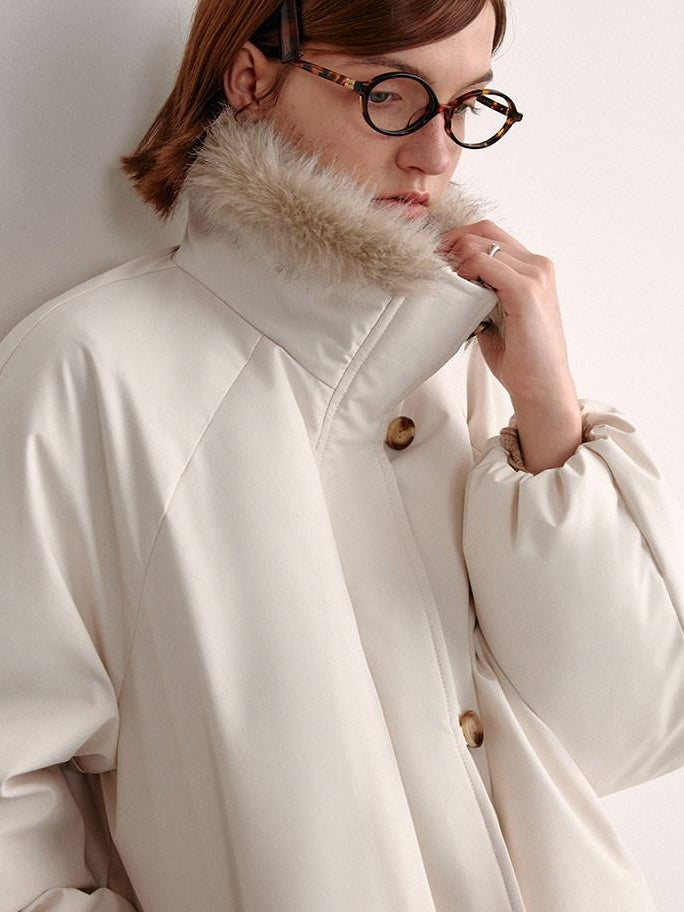 fano 90% White Duck Down Warm Loose Korean Commuter Hoodless Women Down Jackets