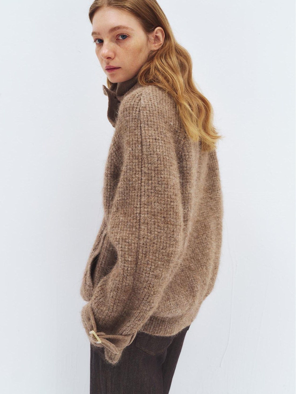 someonesometimes Alpaca Blend Double Breasted Casual Loose Fit Women Lapel Dusty Camel Short Coat