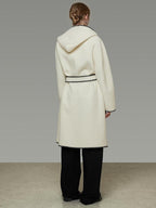 unspoken Thick Hooded Oversized Mid Length Tie Belt Minimalist Commuter White Wool Coats