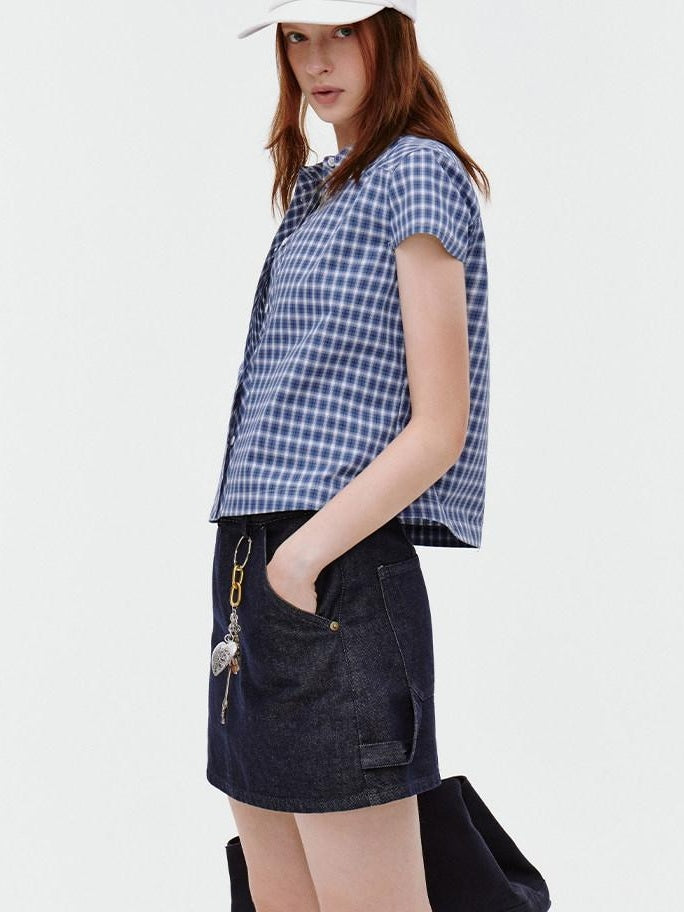 fano Breathable Cotton Blend Loose Short Sleeve Korean Commuter Plaid Shirts