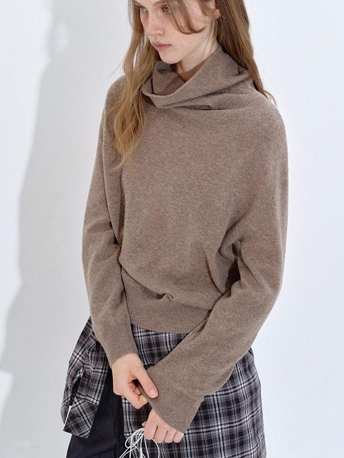 fano Soft Breathable Lambswool Cashmere Cowl Neck Relaxed Knit Pullover Sweaters