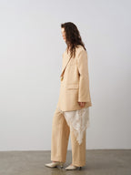 audreyyang Oversized Wool Single Button Notch Lapel Long Sleeve Women Cream Black Blazers