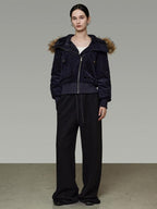 unspoken Thick Cotton Hooded Oversized Minimal Commuter Navy Zippered Puffer Jackets