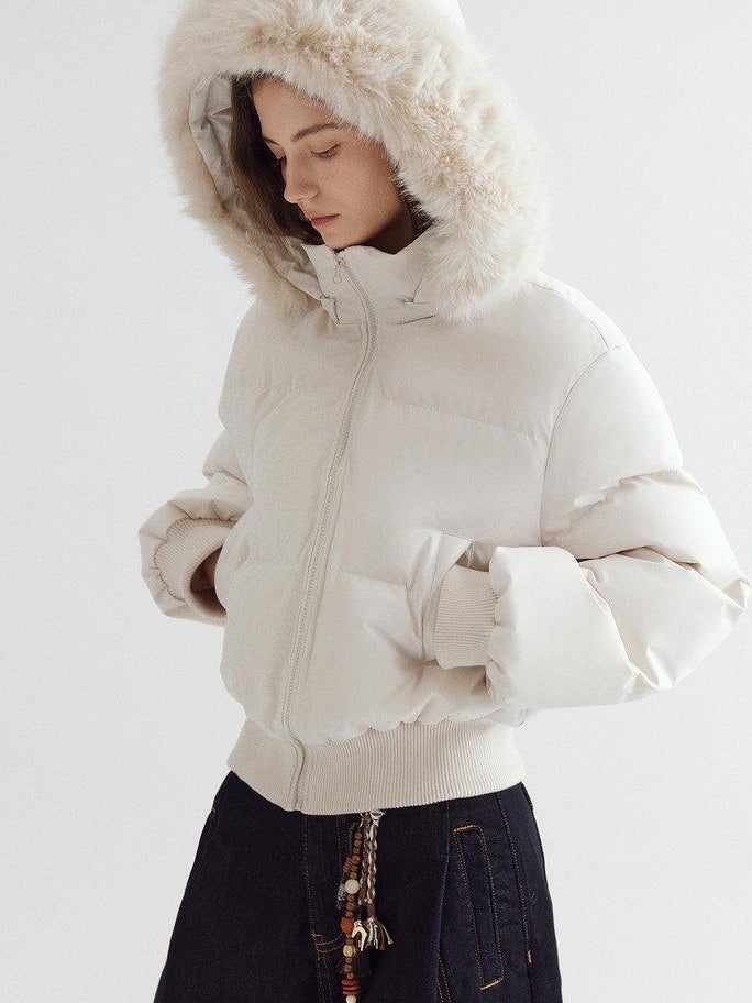 fano 90% White Duck Down Warm Hooded Korean Commuter High Waist Women Down Jackets