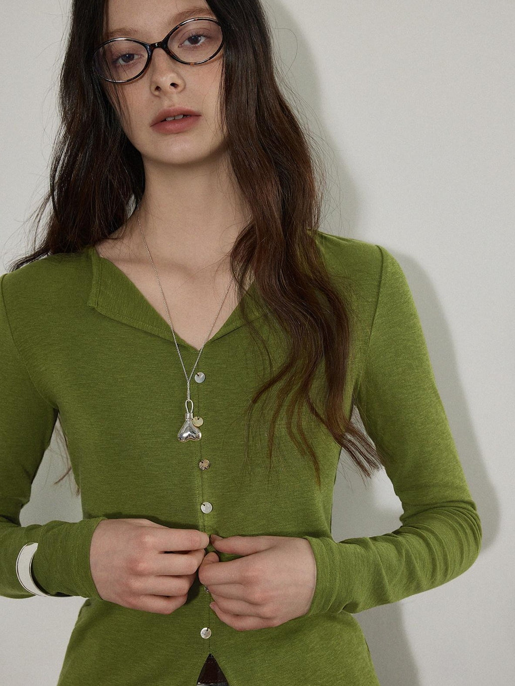 Lofi choose Cotton Stretch V-neck Slim Fit Office Women Yellow Green Long Sleeve T-Shirts