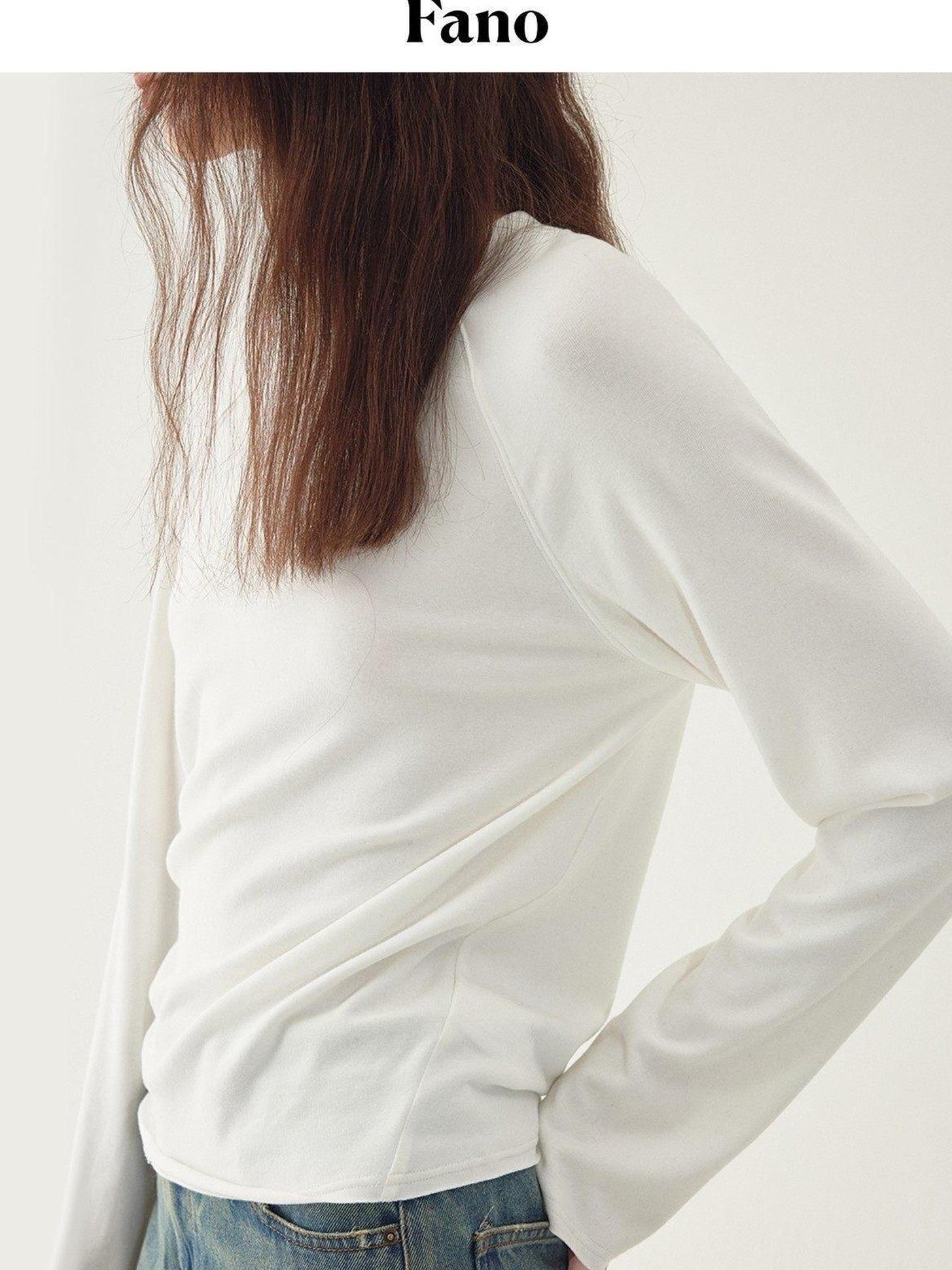 fano Soft Faux Cashmere Commuter Loose Fit Women Round Neck Long Sleeve T-Shirts