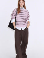 fano Soft Wool Blend Striped Cardigan Loose Fit Commuter Women Pink Knitted Sweaters