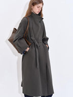 fano Cotton Lyocell Mid Length Single Breasted Straight Women Brown Trench Coats