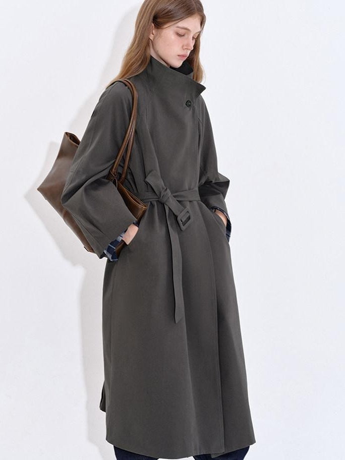 fano Cotton Lyocell Mid Length Single Breasted Straight Women Brown Trench Coats