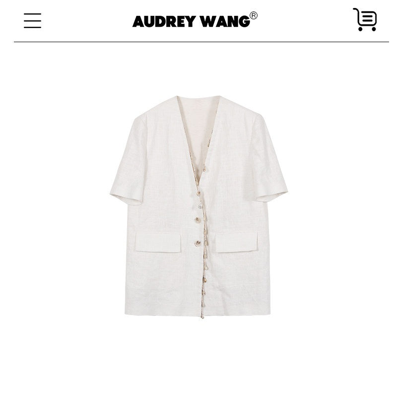 audreyyang_Breathable_Linen_Short_Sleeve_Minimalist_Back_Vent_Casual_Womens_Blazers_MISSTT