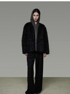 unspoken Warm Minimalist Commuter Loose Fit Zip Layered Women Black Polyester Short Coat