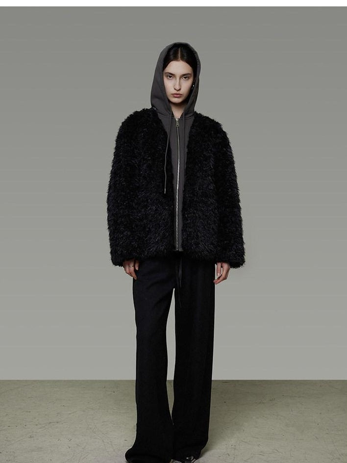 unspoken Warm Minimalist Commuter Loose Fit Zip Layered Women Black Polyester Short Coat