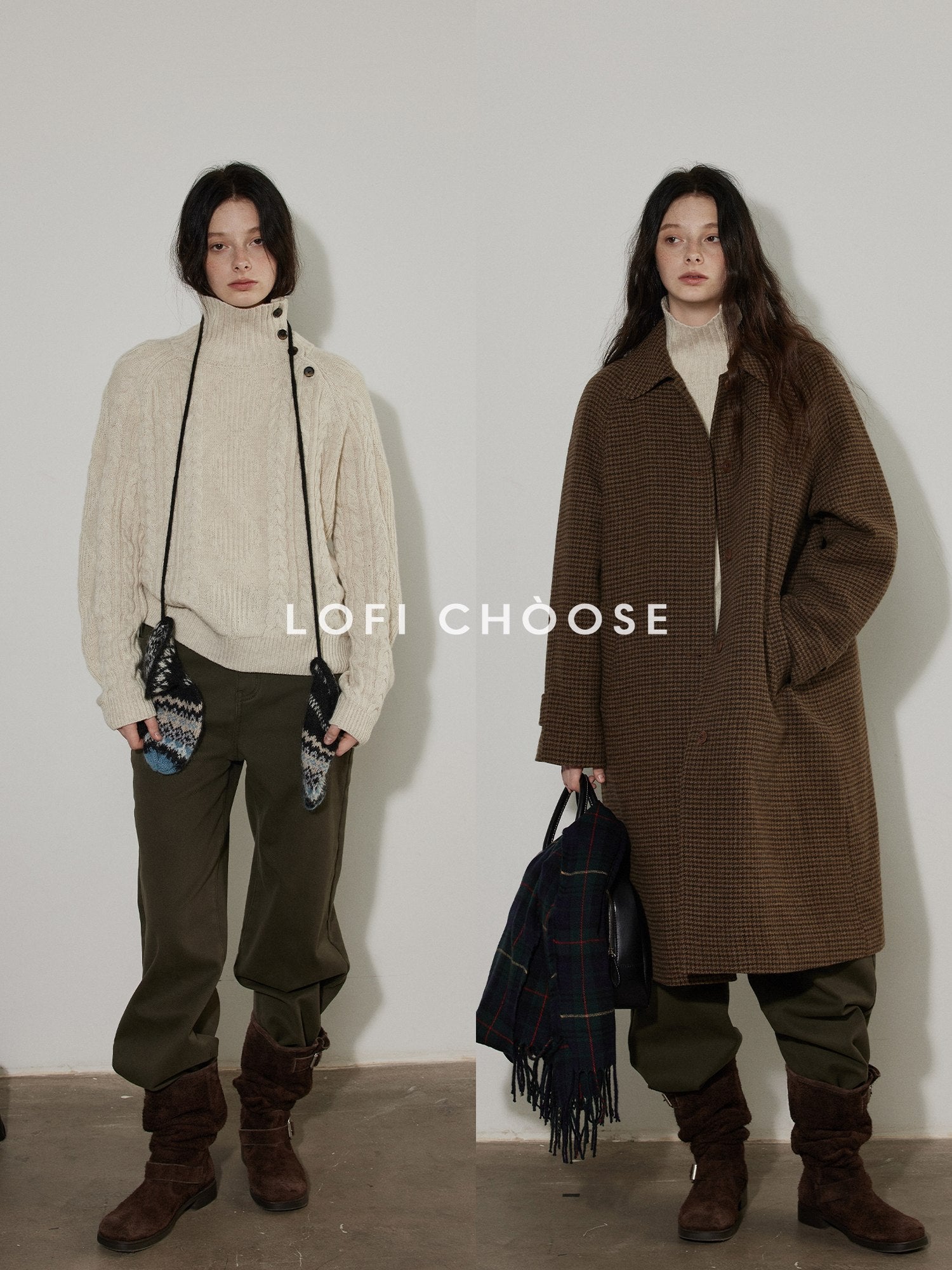 Lofi choose Cozy Thick Commuter Loose Fit Long Sleeve Women Solid Oatmeal Grey Sweaters