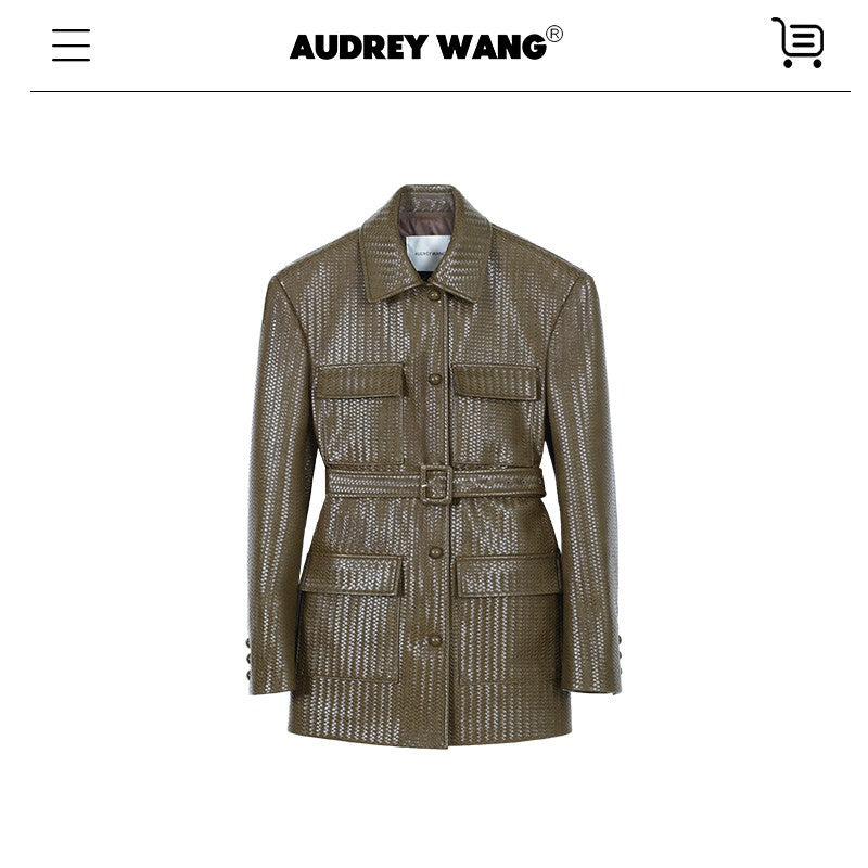 audreyyang_Pu_Leather_Multi_Pocket_Loose_Fit_Lapel_Button_Cuff_Burgundy_Leather_Jackets_MISSTT
