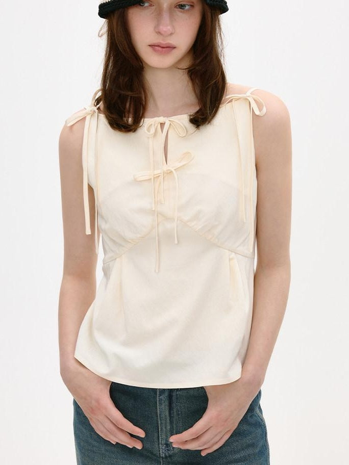 fano Soft Viscose Blend Slim Fit Tie Detail Office Beige Solid Camisoles