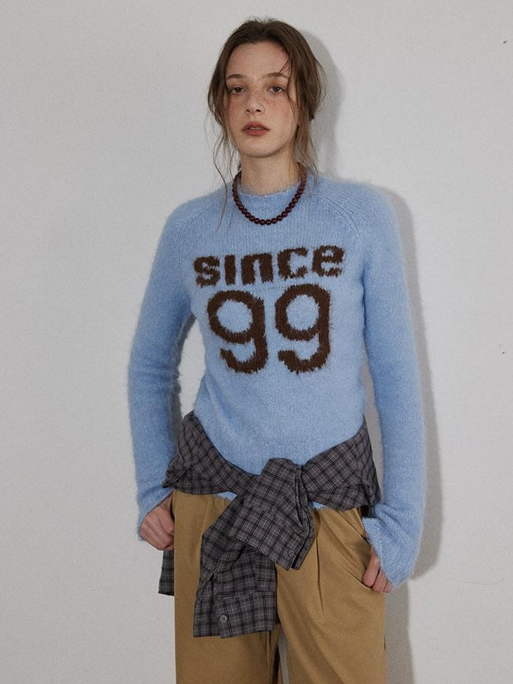 Lofi choose Soft Knit Relaxed Crewneck Pullover Women Commuter Cloud Blue Sweaters