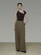 unspoken Soft Lyocell Asymmetric Neck Fitted Stone Green Off Shoulder Crop Tops