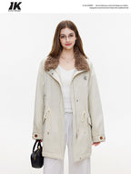 ikyou Insulated Cotton Pocketed Midlength Korean Commuter Light Khaki Down Jackets
