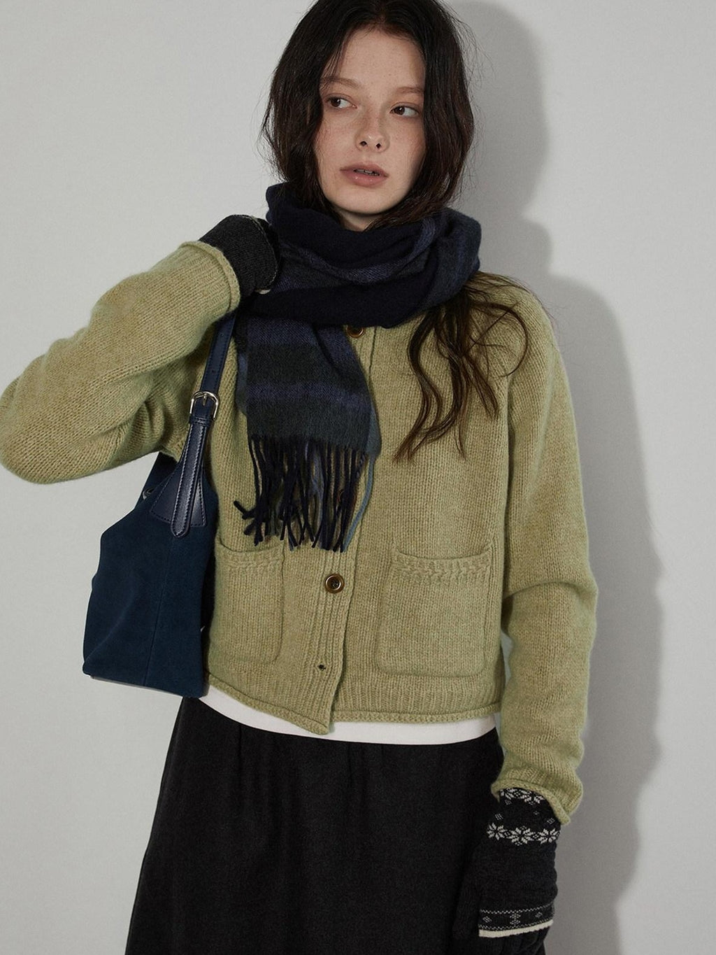 Lofi choose Soft Thick Loose Solid Knit Button Crewneck Long Sleeve Office Women Cardigans