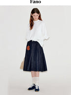 fano High Waist Vintage Ruffle Circle Skirt Loose Fit Women Picnic Cotton Midi Skirts