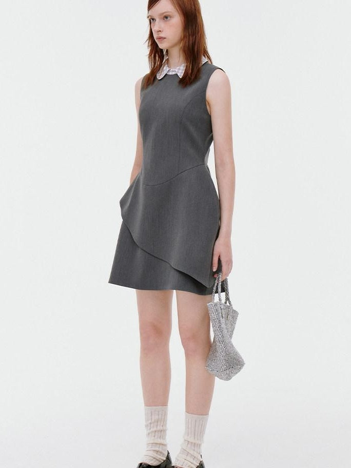 fano Polyester Stretch Korean Office Cocoon Sleeveless Gray Women Vest Midi Dresses