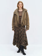 someonesometimes Lyocell Cotton Blend Relaxed Stand Collar Zip Women Beechwood Green Short Coat