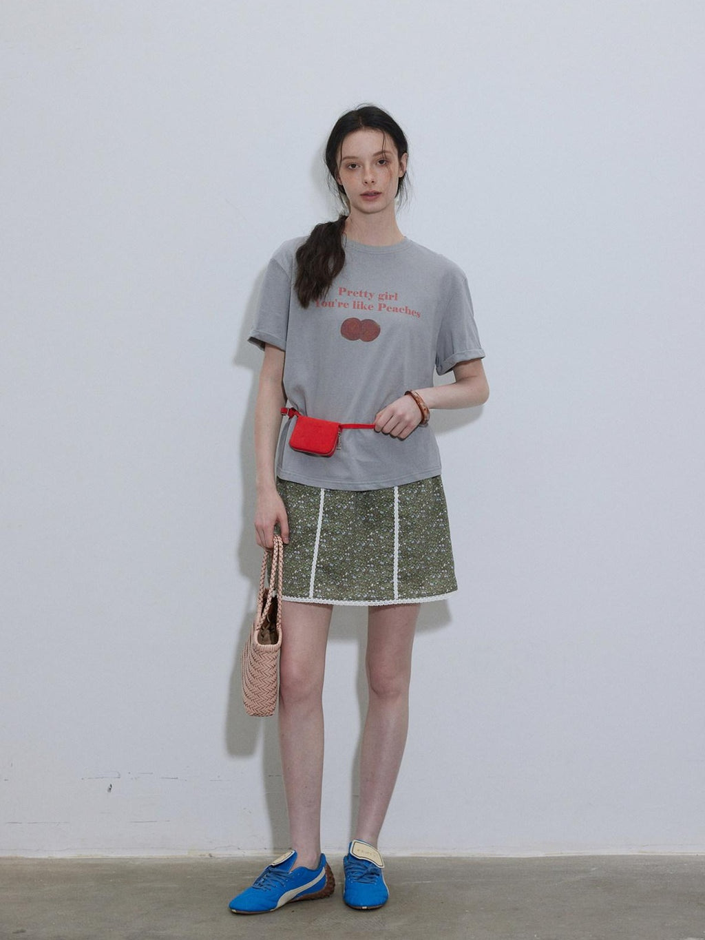 Lofi choose High Waist Floral A Line Relaxed Fit Workwear Women Coffee Green Mini Skirts