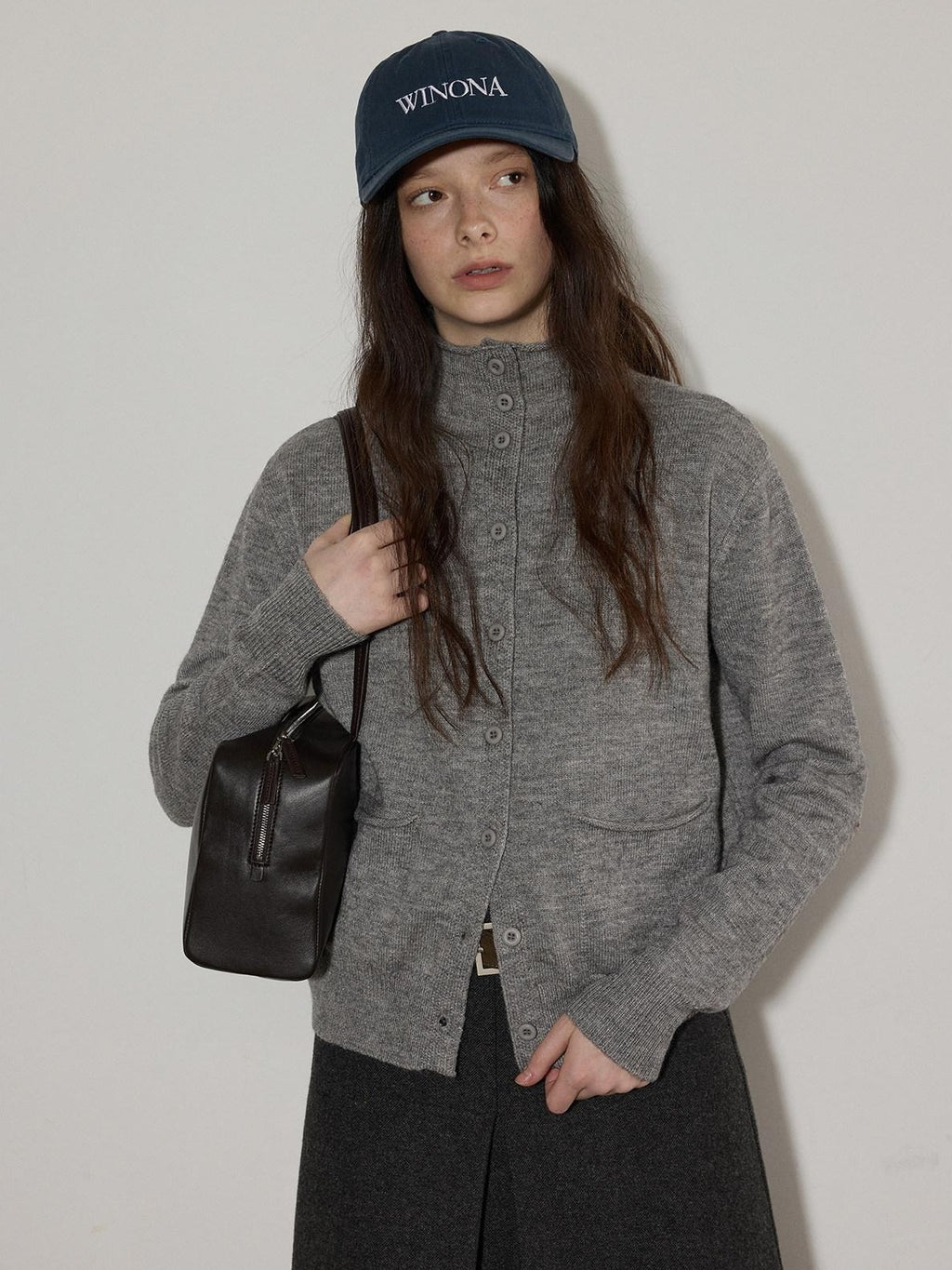 Lofi choose Soft Wool Blend Rolled Edge Loose Office Knit Button Long Sleeve Cardigans