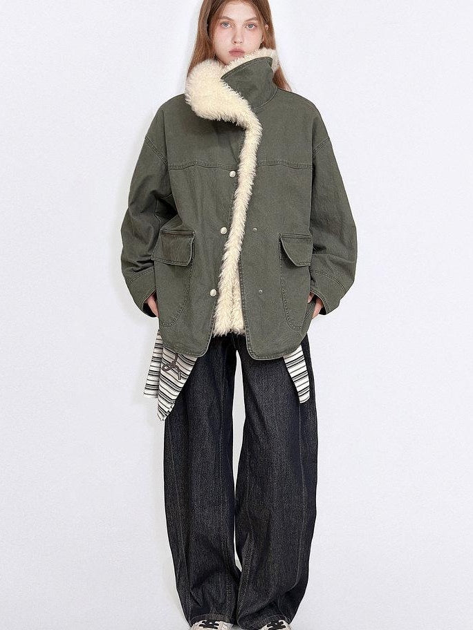 fano 90% White Duck Down Warm High Waist Loose Stand Collar Women Green Down Jackets