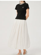 ikyou Non Deforming Lined Pocket Pleated A Line Mid Waist Casual Cotton Midi Skirts