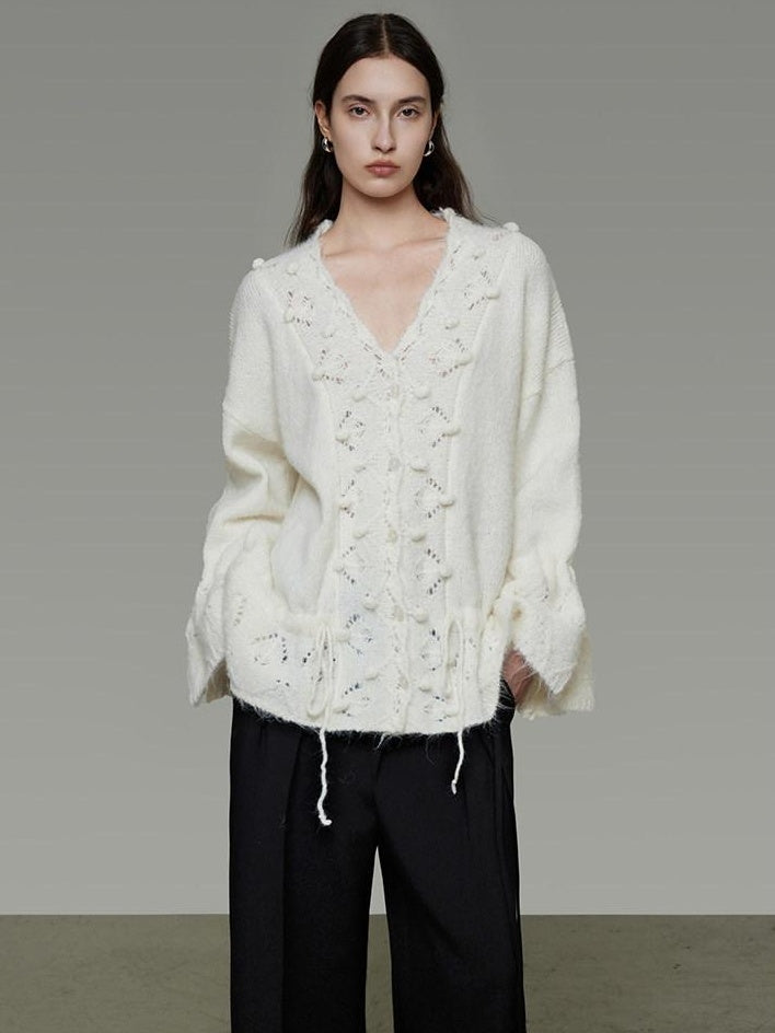 unspoken Breathable V-neck Drawstring Loose Casual Pullover Women Commuter Sweaters