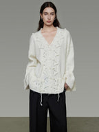 unspoken Breathable V-neck Drawstring Loose Casual Pullover Women Commuter Sweaters