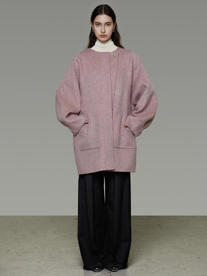 unspoken Pure Wool Loose Fit Minimal Office Midlength Single Button Women Wool Coats