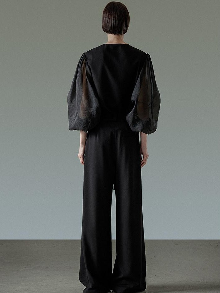 unspoken Breathable Original Loose Spliced Lantern Sleeve Pullover Polyester Blouses