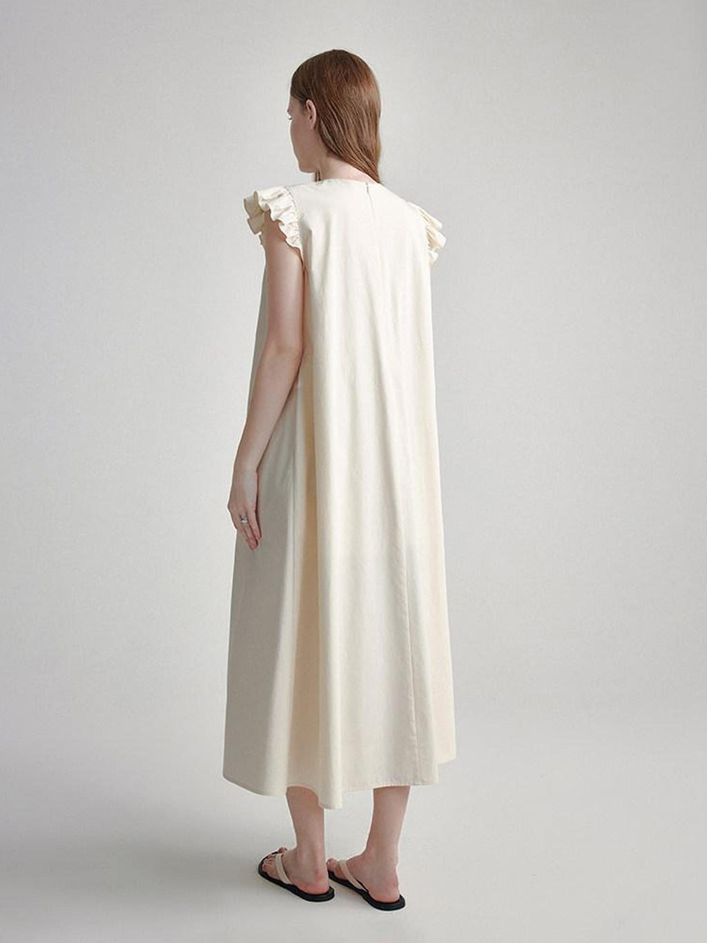 fano High Waist Structured A Line Sleeveless Cotton Lyocell Office Maxi Dresses