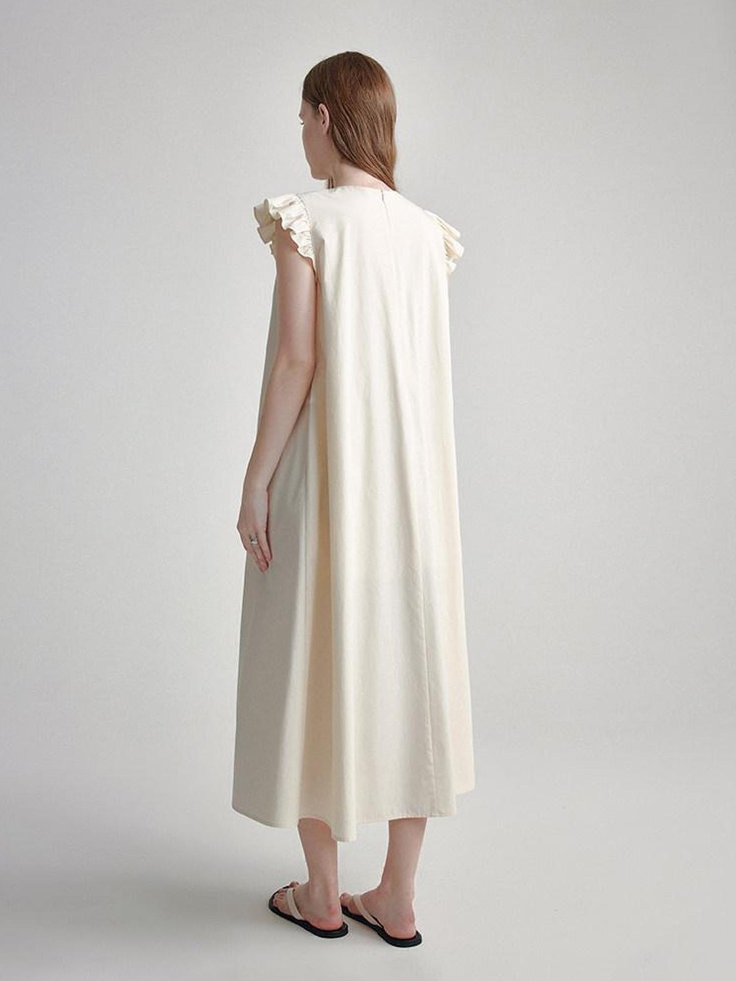fano High Waist Structured A Line Sleeveless Cotton Lyocell Office Maxi Dresses
