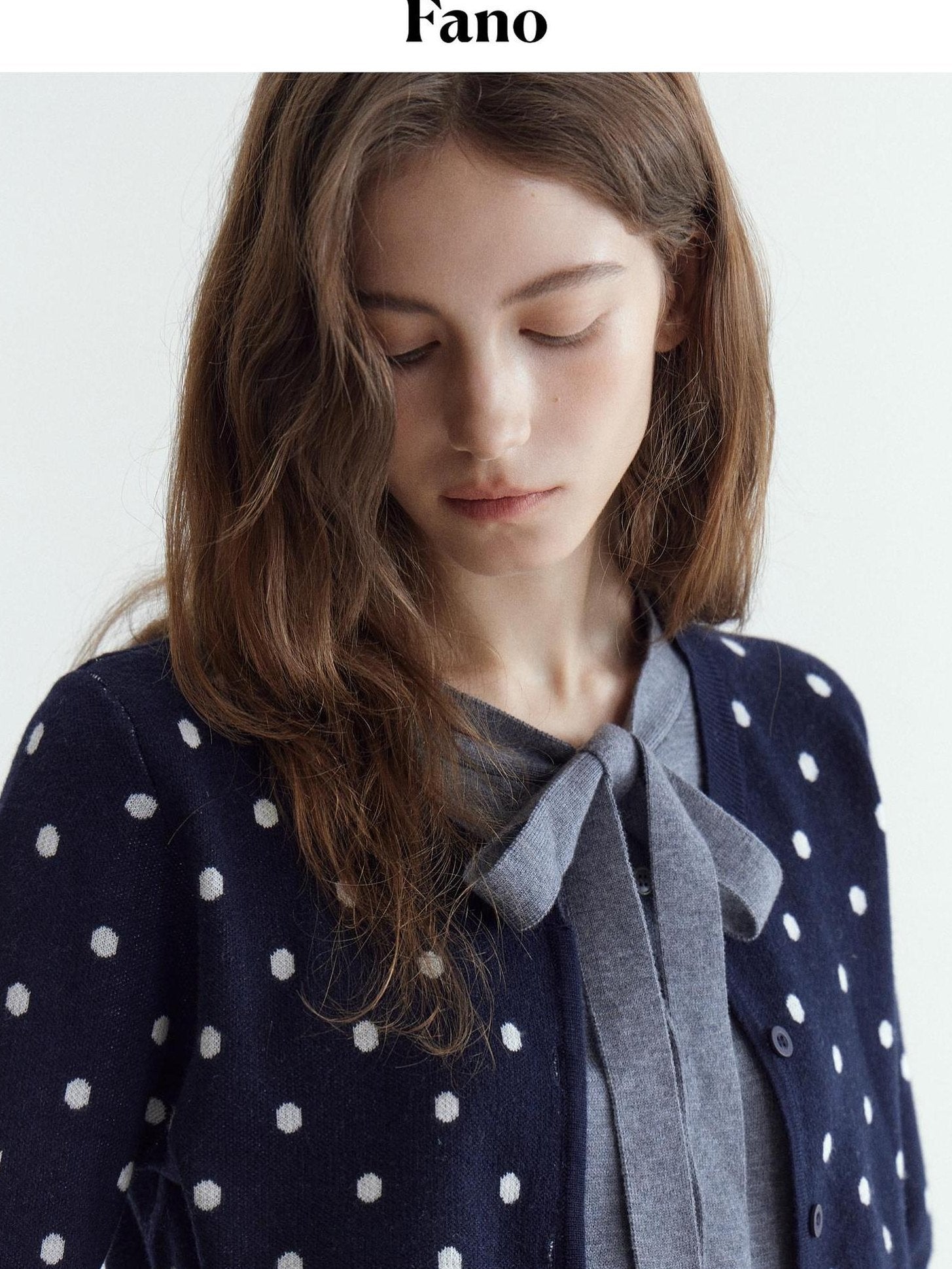 fano Slim Fit Polka Dot Button Front Long Sleeve Women Knitwear Tops Cardigans