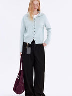 fano Wool Cashmere Blend Warm High Neck Loose Fit Women Button Solid Cardigans