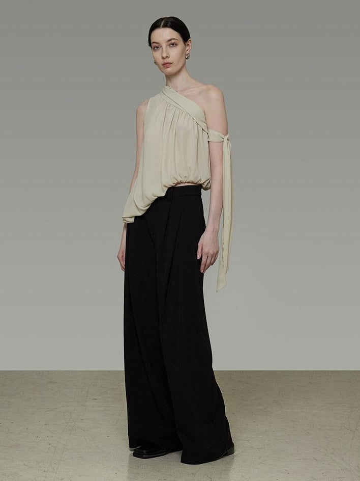 unspoken Polyester French Asymmetric One Shoulder Loose Fit Women Solid Camisoles