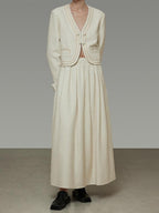unspoken Cropped V-neck Blazer Tailored Slim High Waist Cotton Office Top & Skirt Sets