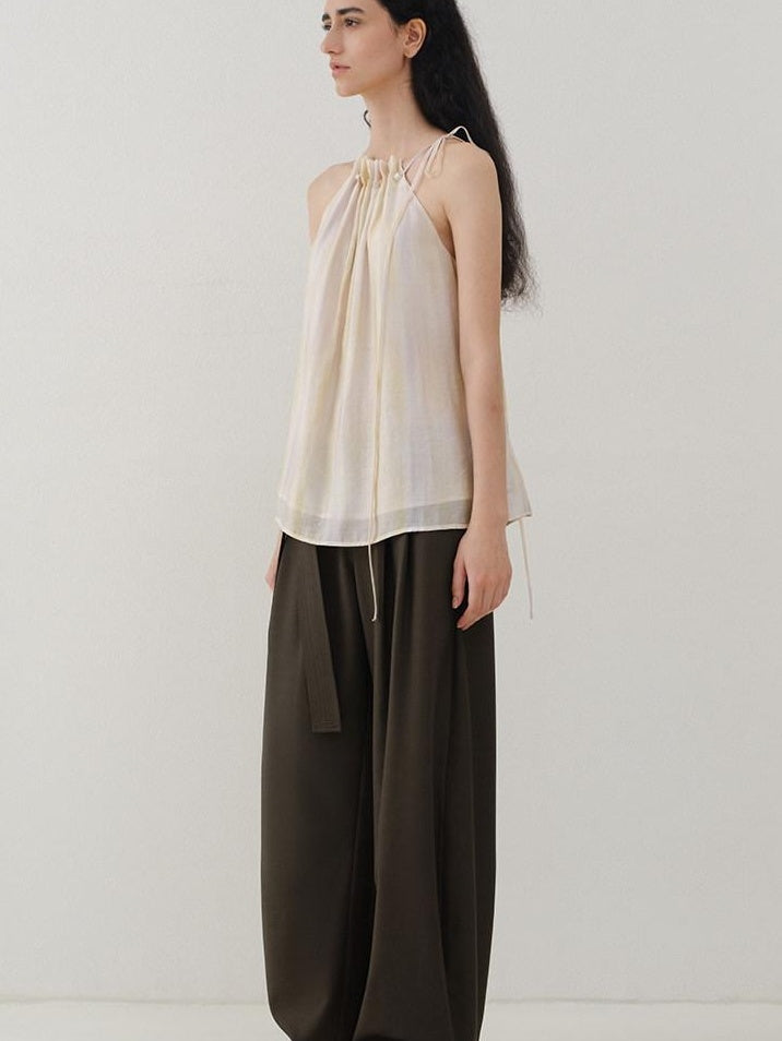 someone sometimes Original Mesh Patchwork Epaulette Loose Striped Women Halter Crop Tops