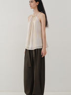 someone sometimes Original Mesh Patchwork Epaulette Loose Striped Women Halter Crop Tops