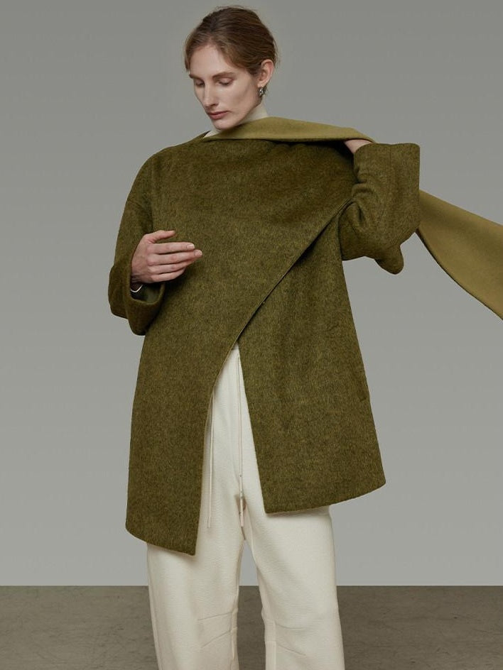 unspoken Asymmetrical Lambswool Blend Oversized Minimal Commuter Tailored Wool Coats