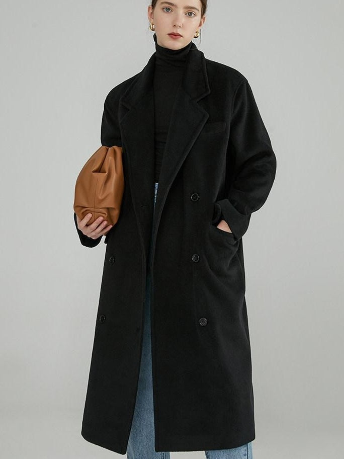 fano Minimal Commuter Double Breasted Straight Midlength Blazer Women Long Coats