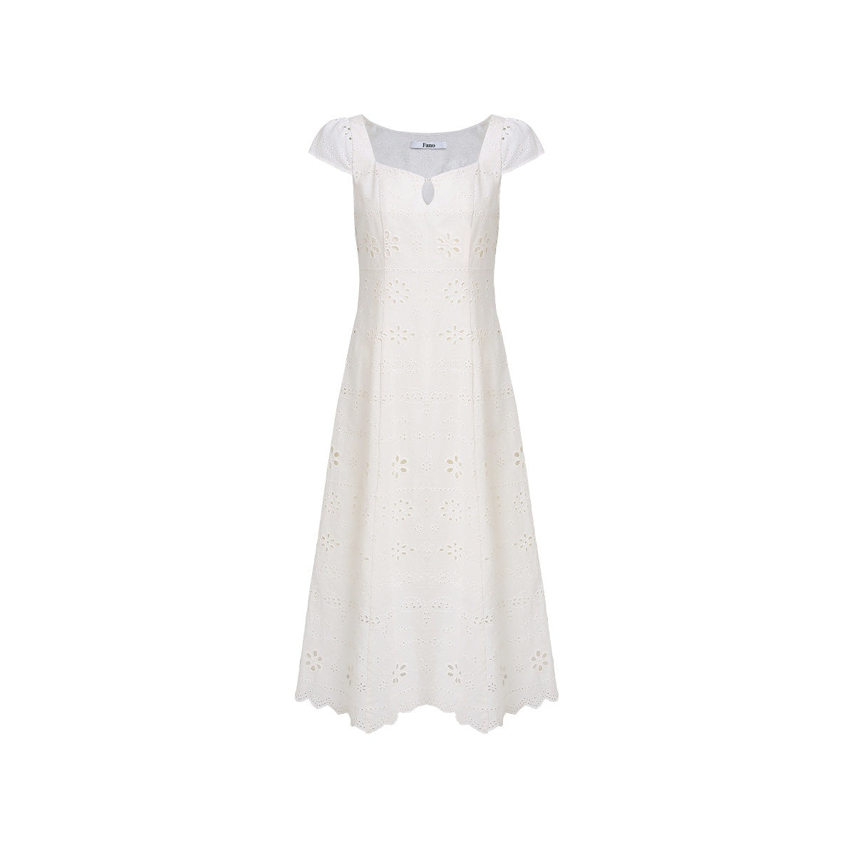 fano_Breathable_Cotton_A_Line_Square_Neck_Short_Sleeve_Work_White_Maxi_Dresses_MISSTT