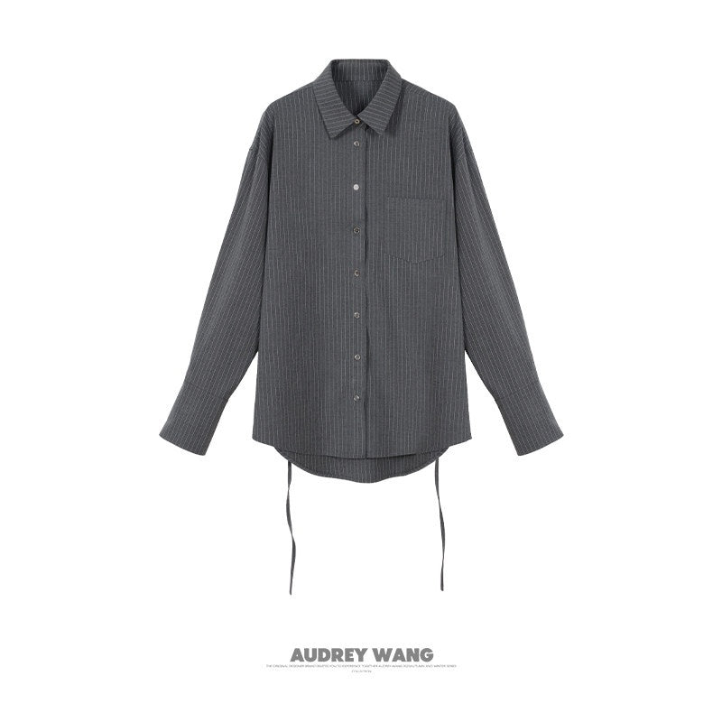 audreyyang_Striped_Relaxed_Lapel_Button_Long_Sleeve_Casual_Women_Polyester_Top_&_Pants_Sets_MISSTT