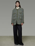 unspoken Lambswool Blend Structured Commuter Round Neck Relaxed Green Wool Coats
