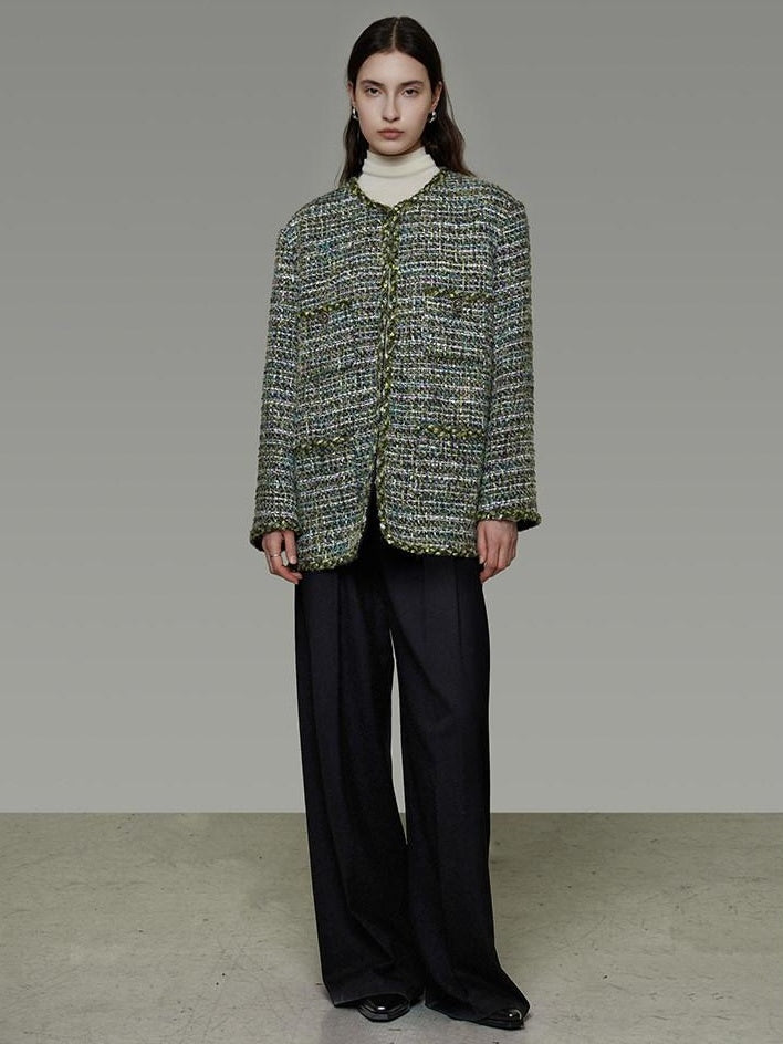 unspoken Lambswool Blend Structured Commuter Round Neck Relaxed Green Wool Coats