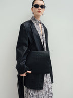 audreyyang Pu Leather Mid Length V-neck Oversized Workwear Office Casual Blazers