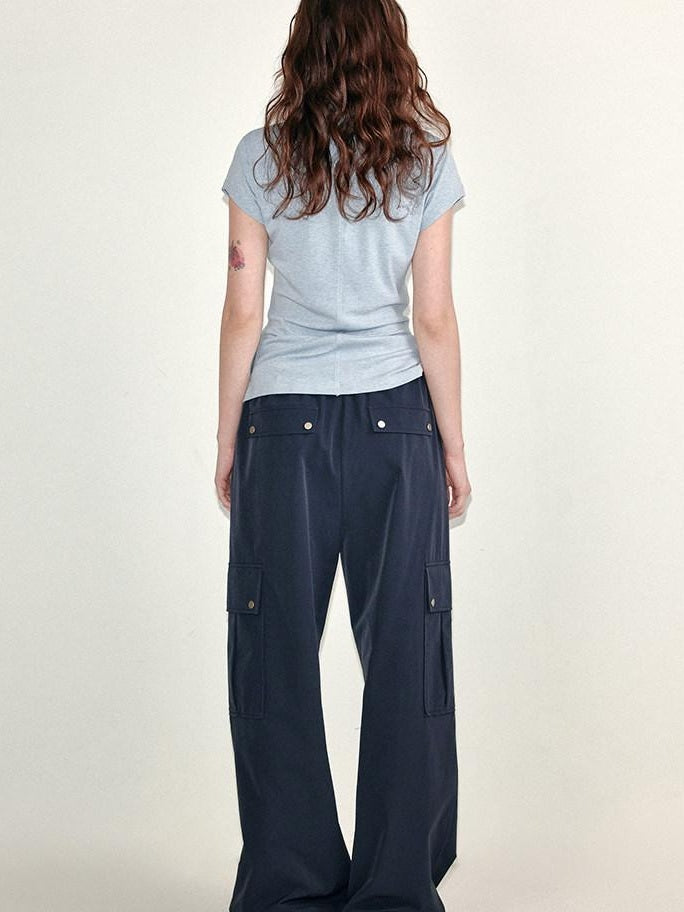 fano Stretch Slim Korean Commuter Mock Neck Women Short Sleeve T-Shirts